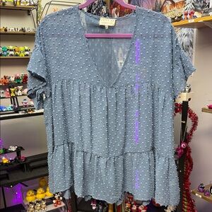 Elegant Blue V-Neck Blouse